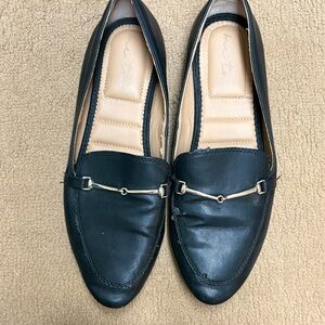 Me Too Black Leather Flats with Gold Accent